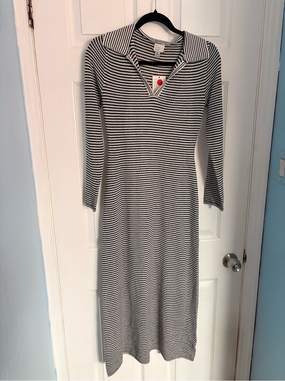 a new day Black and White Striped Long Sleeve Knit Dress